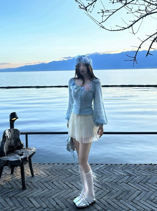 甜美花朵針織開衫