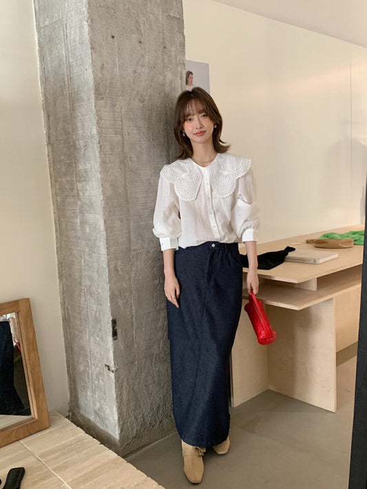 花邊領鏤空恤衫