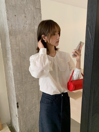 花邊領鏤空恤衫