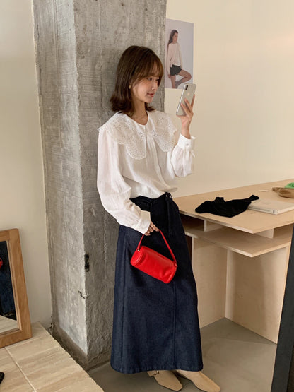 花邊領鏤空恤衫