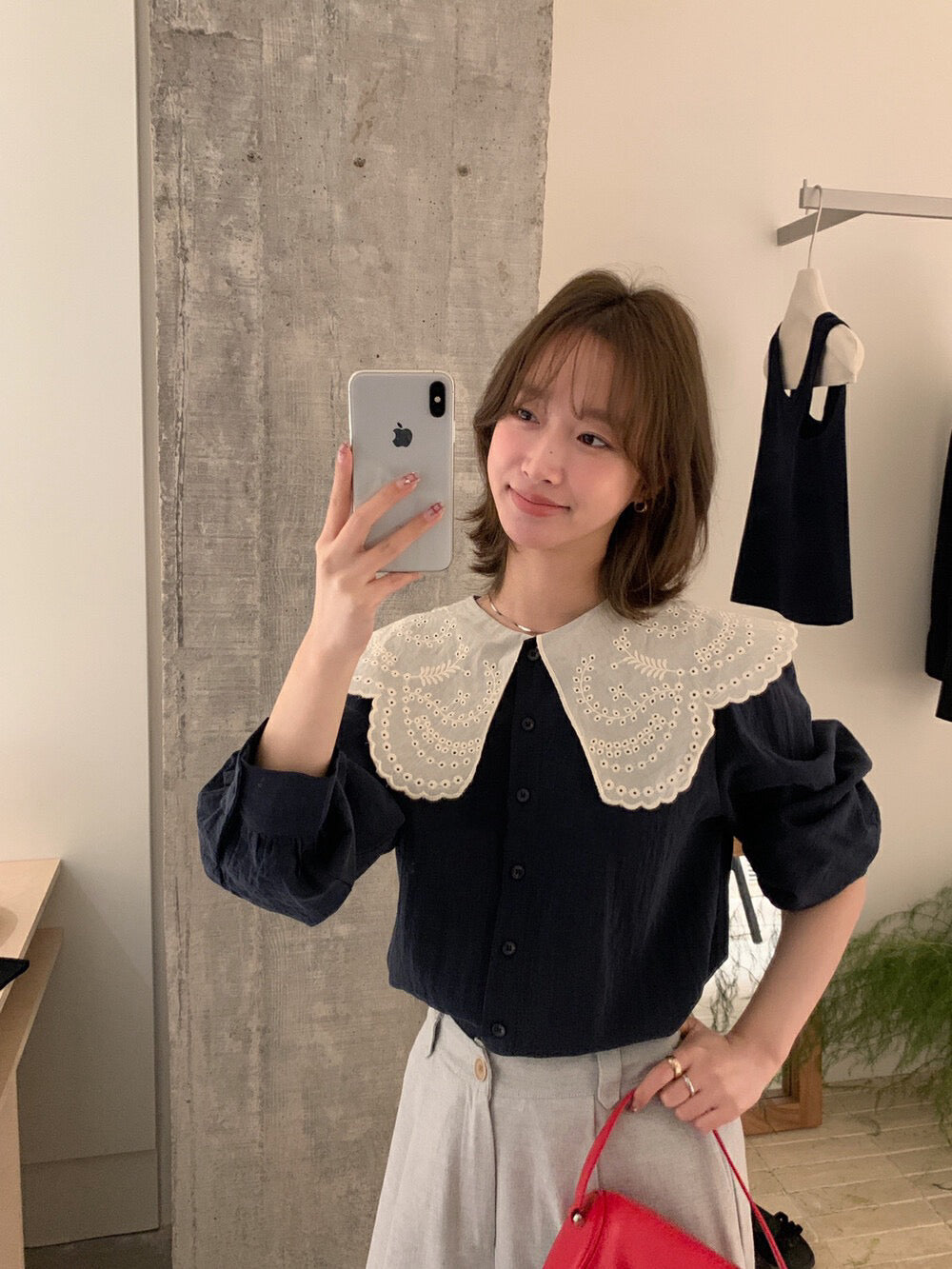 花邊領鏤空恤衫