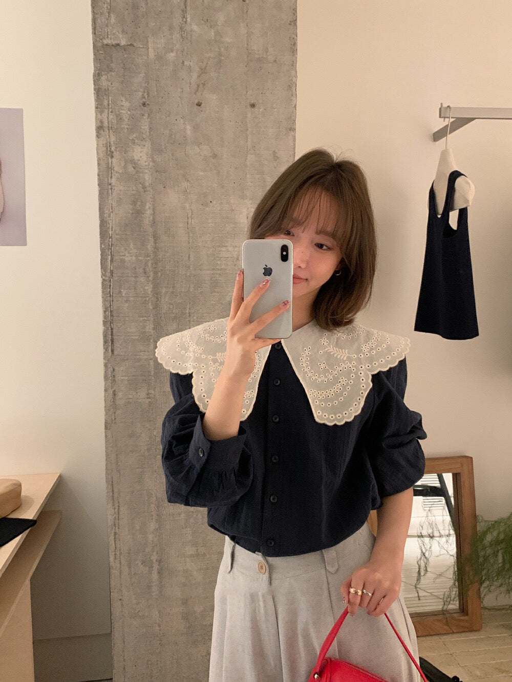 花邊領鏤空恤衫