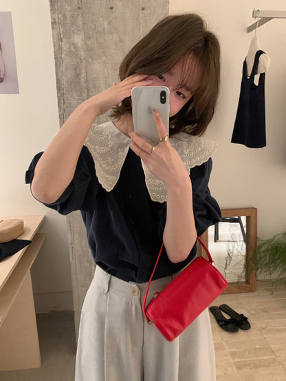 花邊領鏤空恤衫