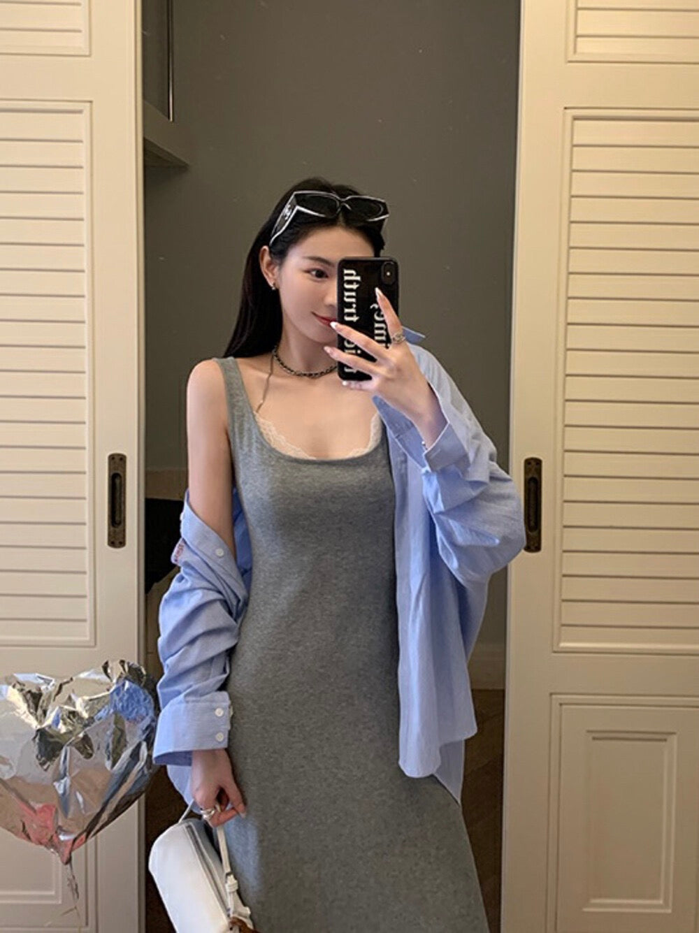 蕾絲拼接收腰A字連身裙