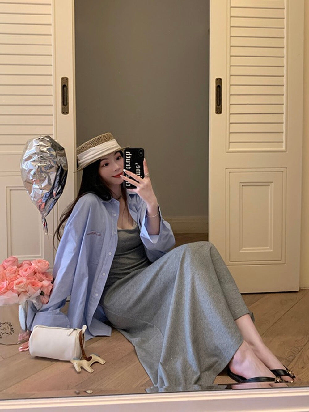 蕾絲拼接收腰A字連身裙