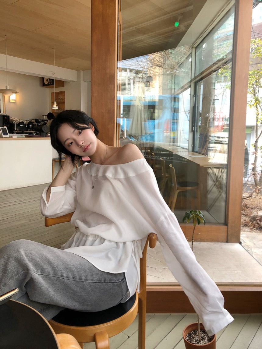French Off-Shoulder Drawstring Blouse