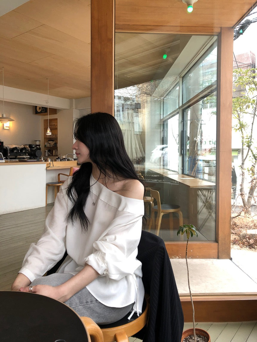 French Off-Shoulder Drawstring Blouse