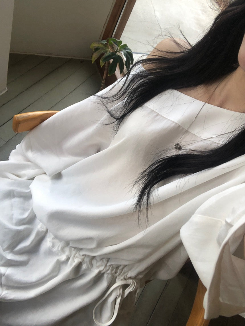 French Off-Shoulder Drawstring Blouse