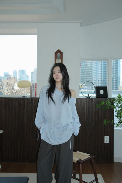 French Off-Shoulder Drawstring Blouse