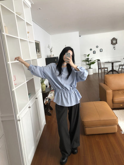 French Off-Shoulder Drawstring Blouse