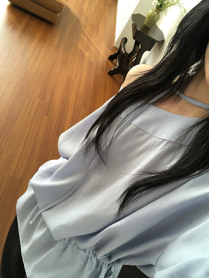 French Off-Shoulder Drawstring Blouse