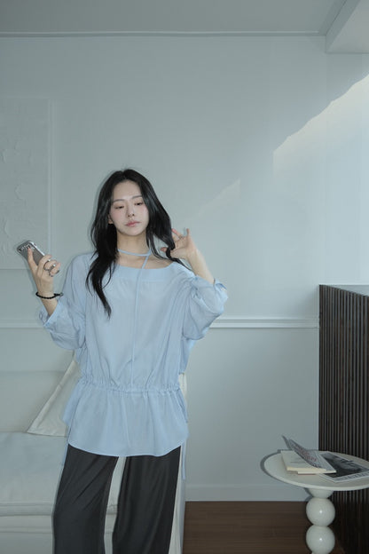 French Off-Shoulder Drawstring Blouse