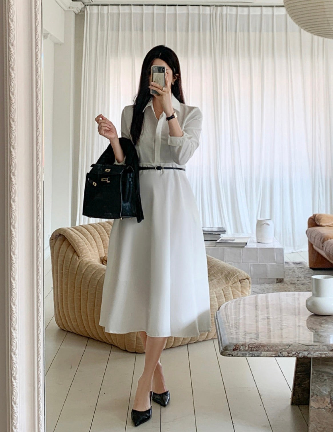 V領甜美收腰連身裙