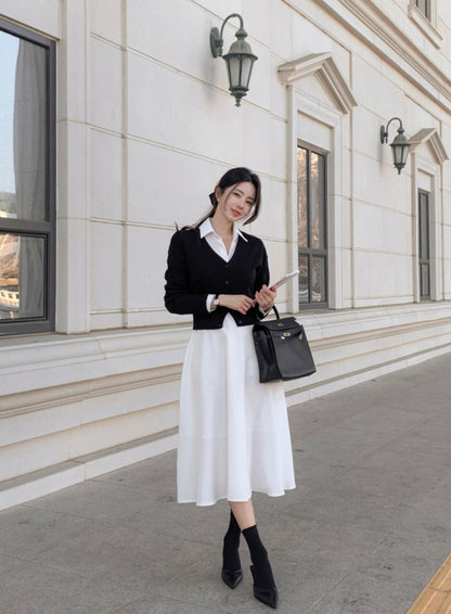 V領甜美收腰連身裙