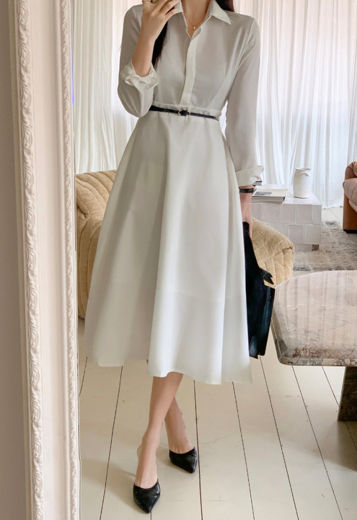 V領甜美收腰連身裙