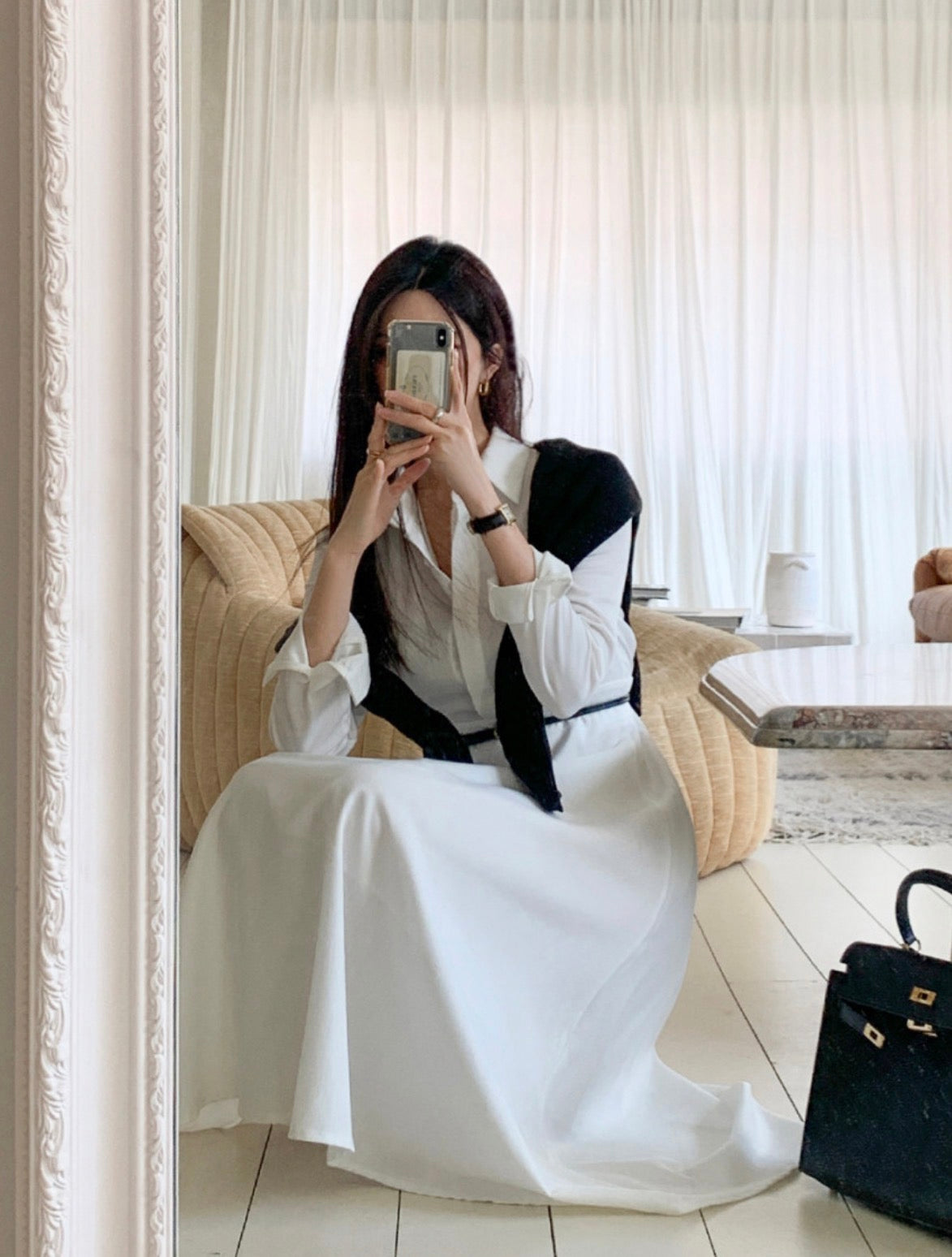 V領甜美收腰連身裙