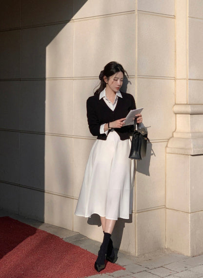 V領甜美收腰連身裙