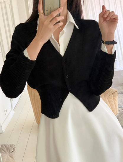 V領甜美收腰連身裙