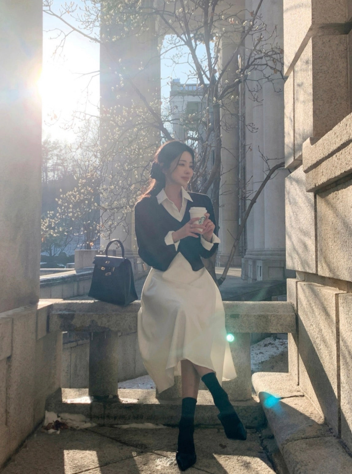 V領甜美收腰連身裙