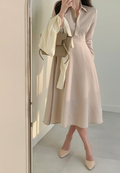 V領甜美收腰連身裙