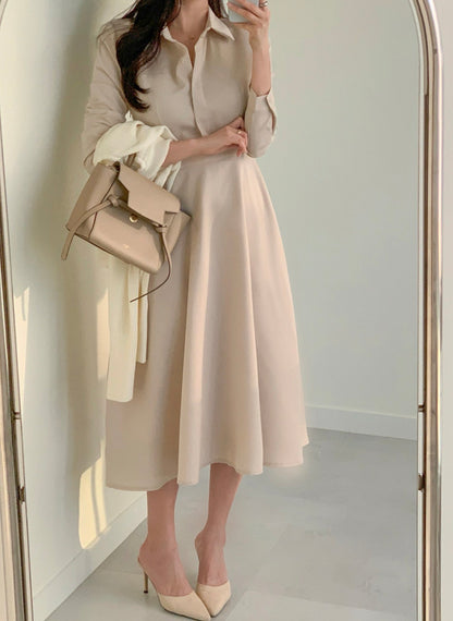 V領甜美收腰連身裙