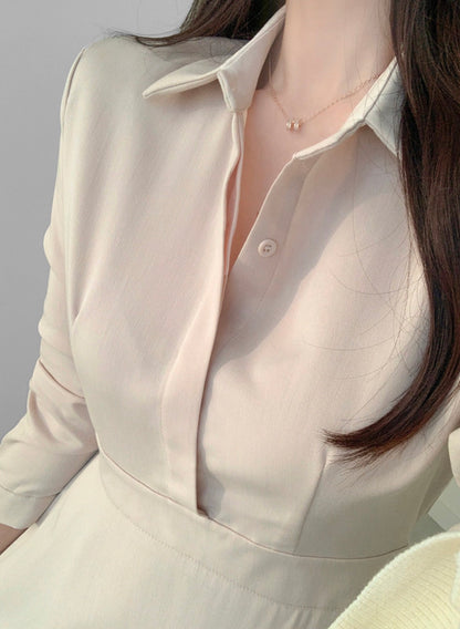 V領甜美收腰連身裙