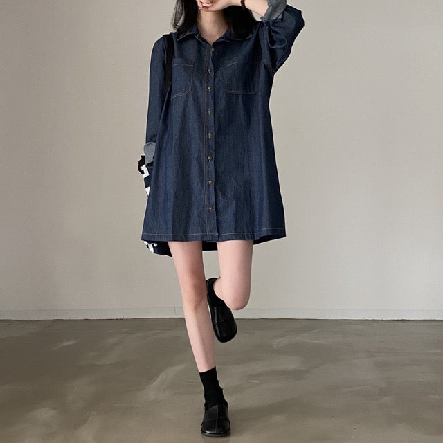 復古明顯牛仔恤衫裙