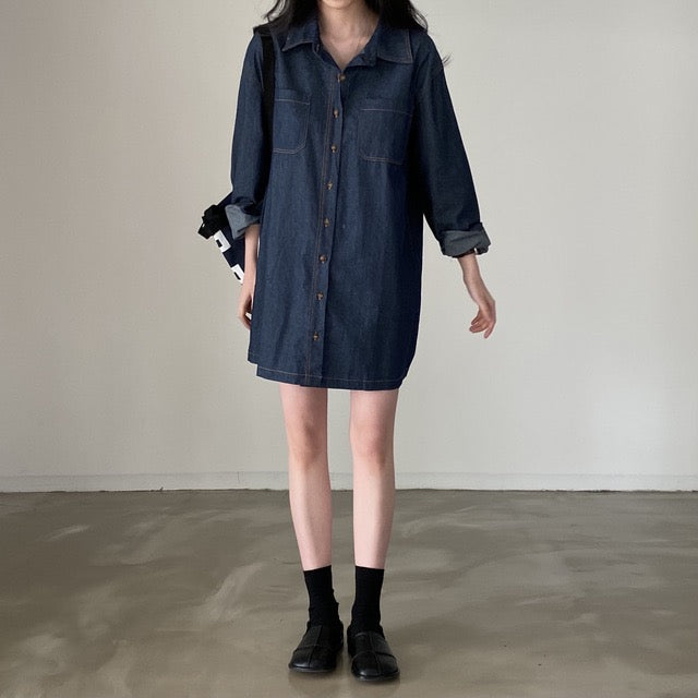 復古明顯牛仔恤衫裙