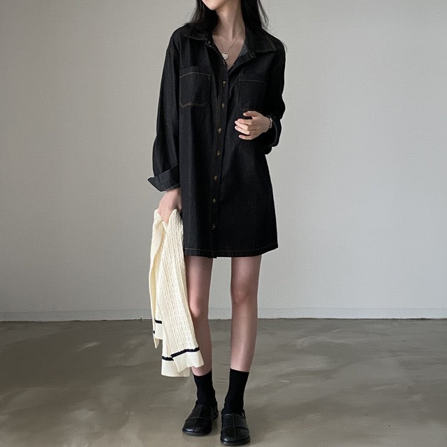 復古明顯牛仔恤衫裙