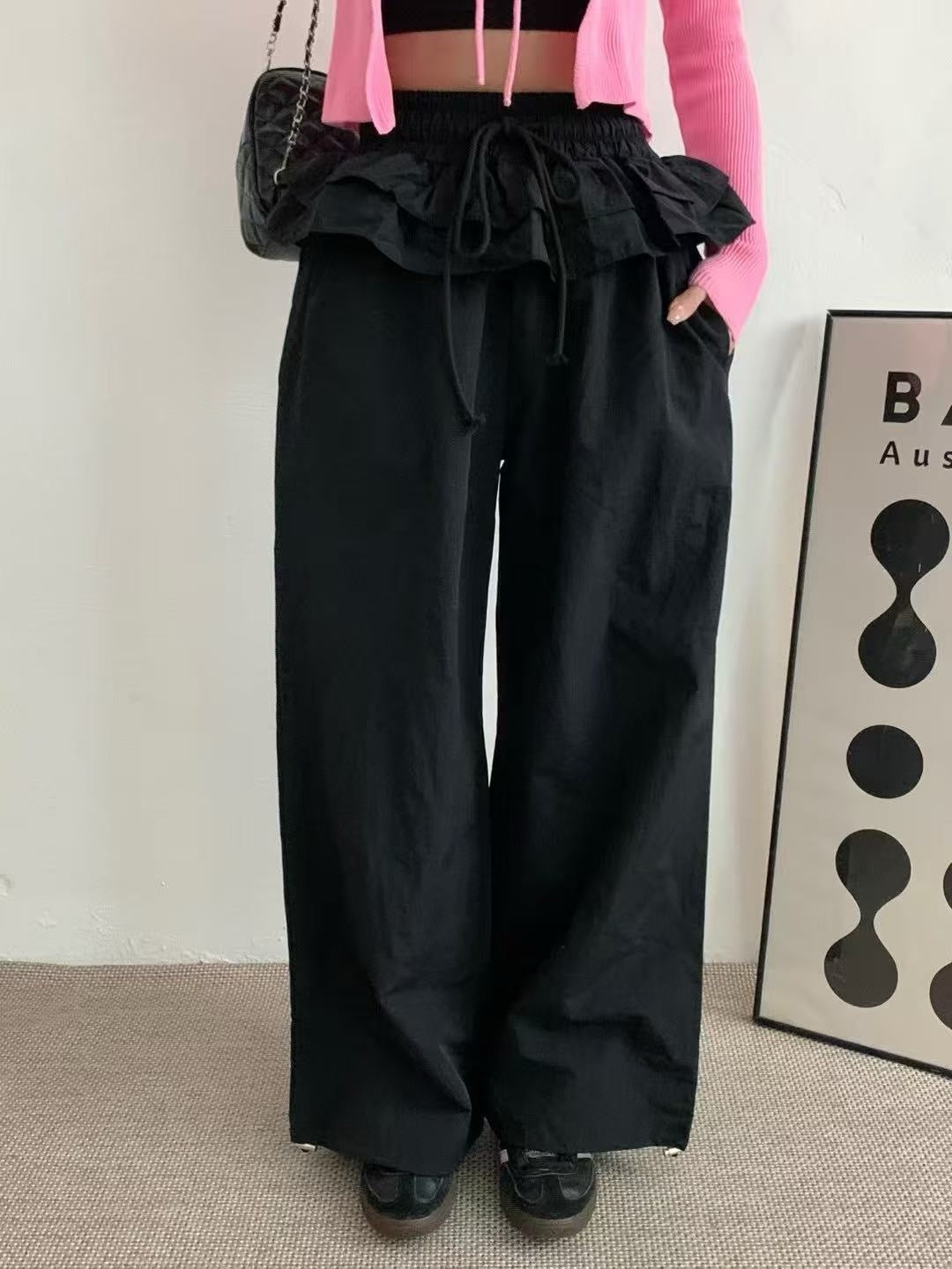 Faux Two-Piece Hem Detail Casual Pants