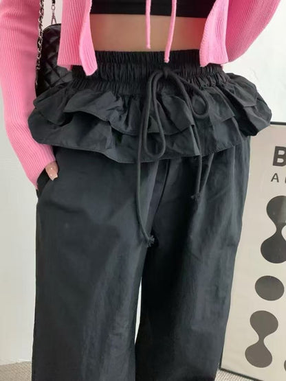 Faux Two-Piece Hem Detail Casual Pants