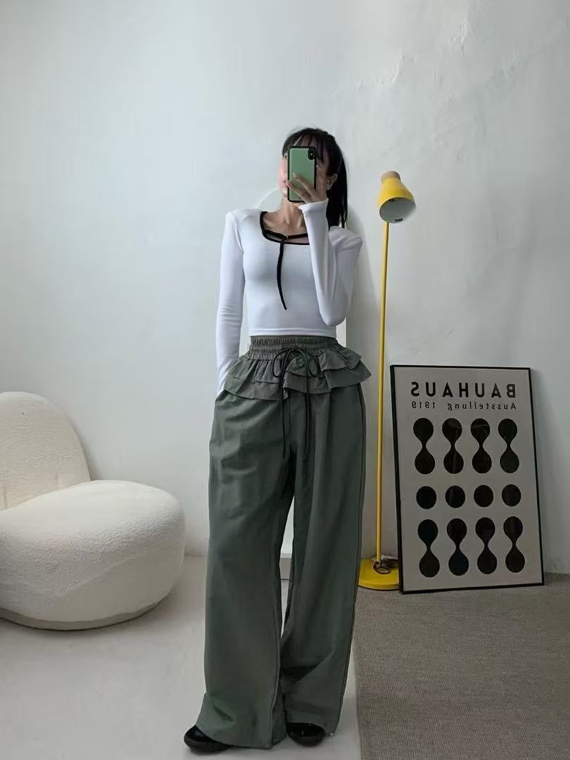 Faux Two-Piece Hem Detail Casual Pants