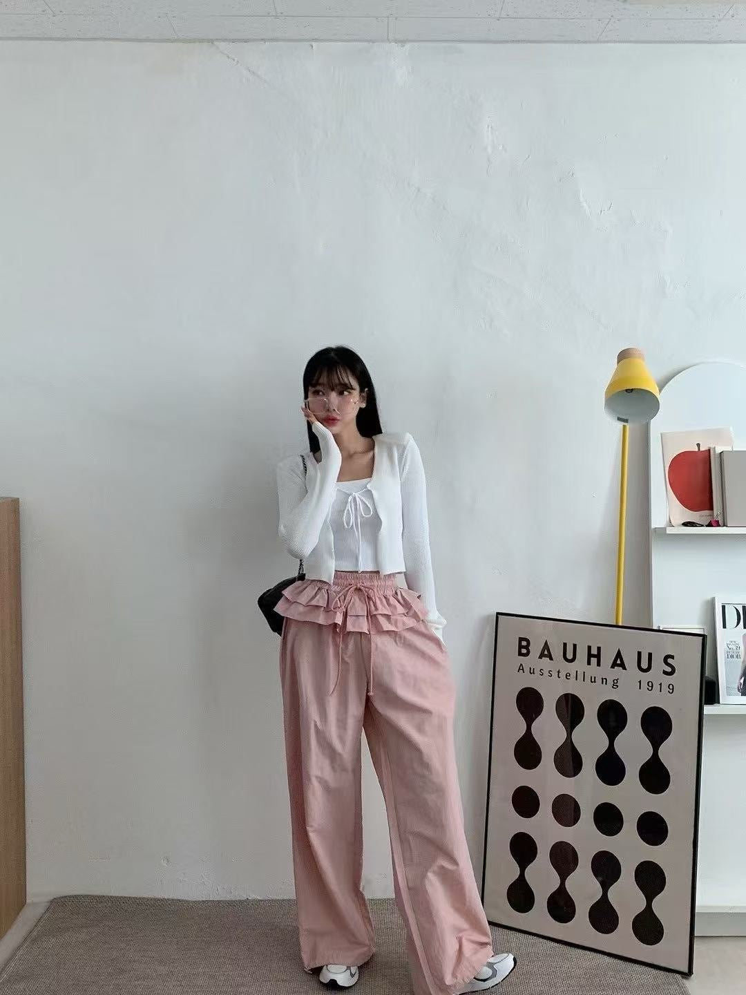 Faux Two-Piece Hem Detail Casual Pants