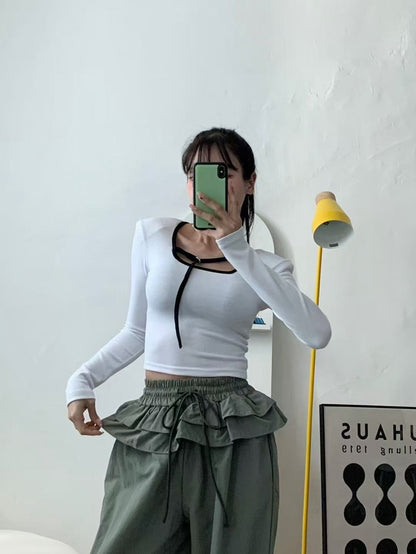 Faux Two-Piece Hem Detail Casual Pants