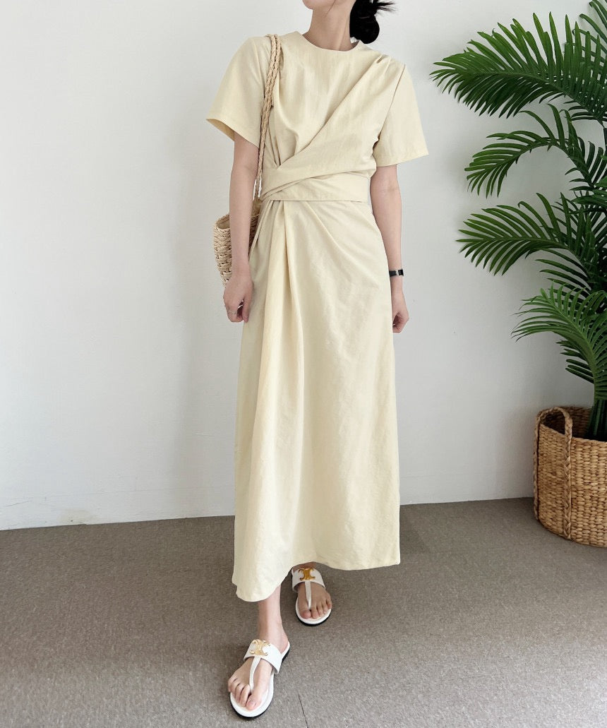 不規則綁帶收腰連身裙