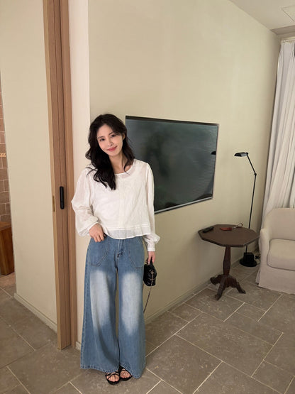 圓領甜美泡泡袖恤衫