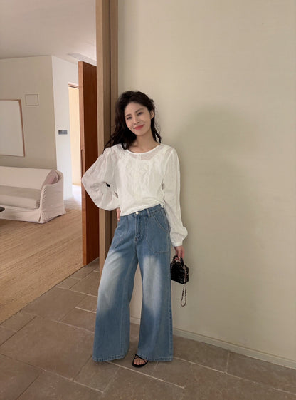 圓領甜美泡泡袖恤衫