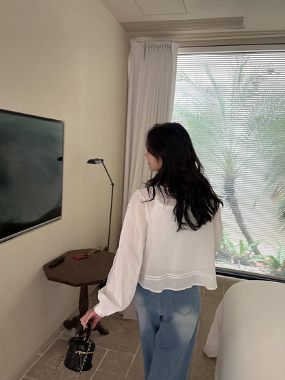 圓領甜美泡泡袖恤衫