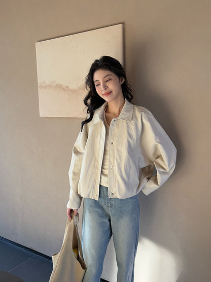 Minimalist Small Lapel Leather Jacket