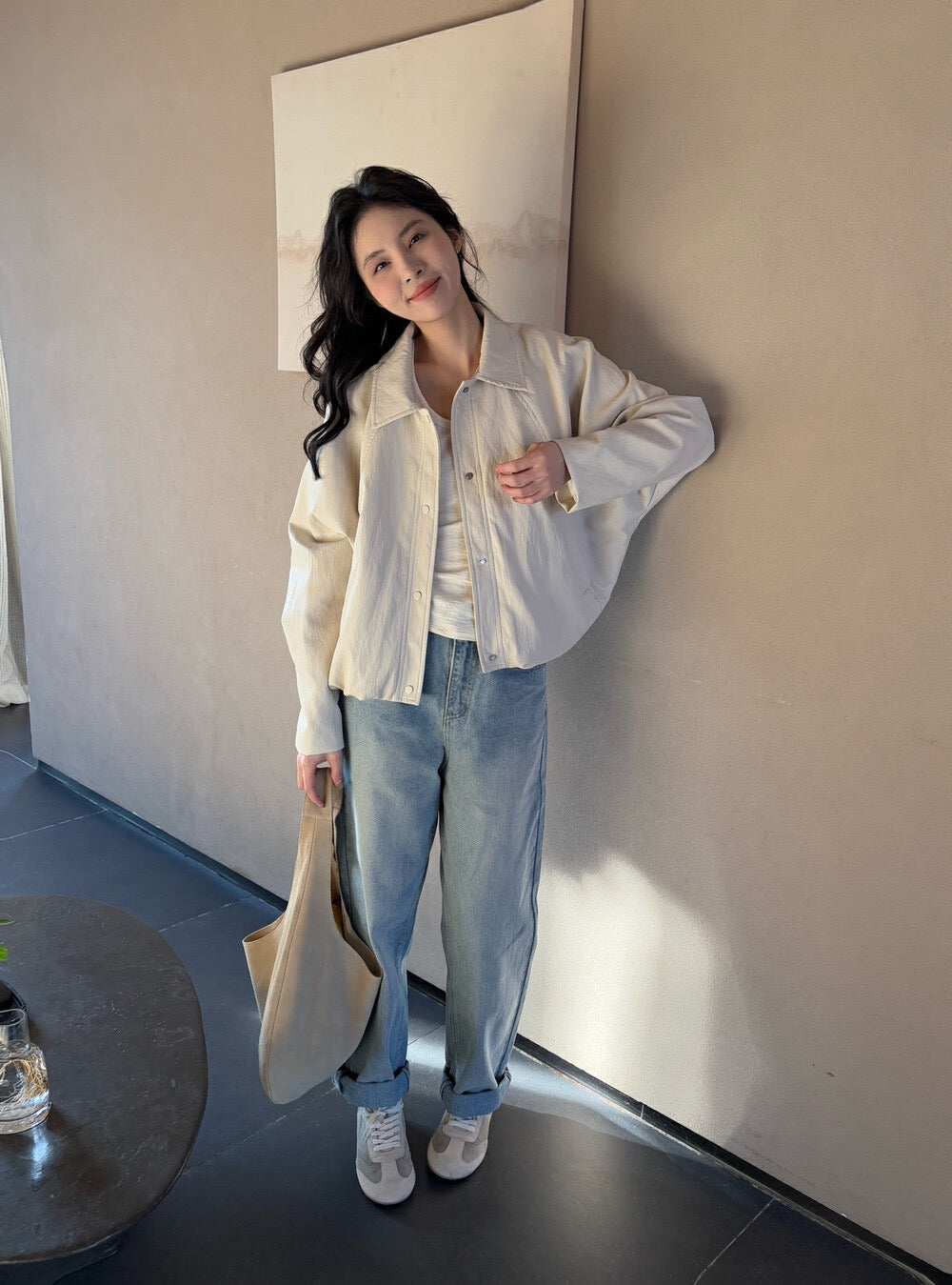 Minimalist Small Lapel Leather Jacket