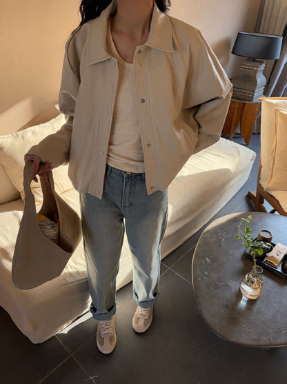 Minimalist Small Lapel Leather Jacket