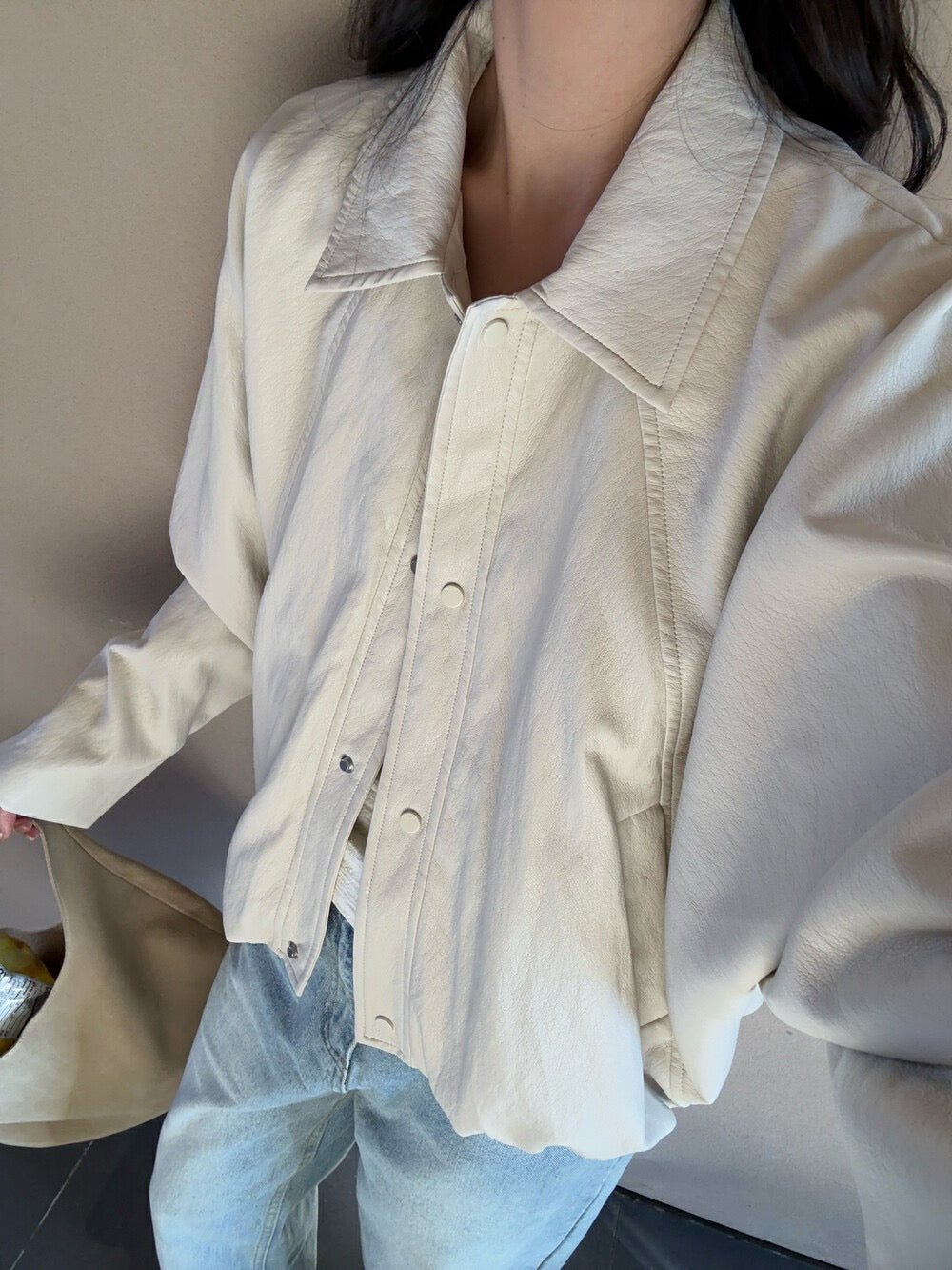 Minimalist Small Lapel Leather Jacket