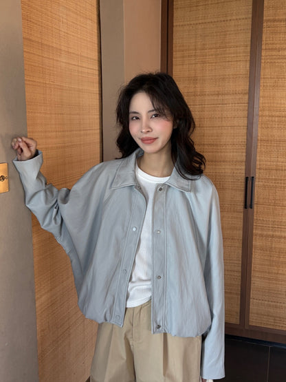 Minimalist Small Lapel Leather Jacket