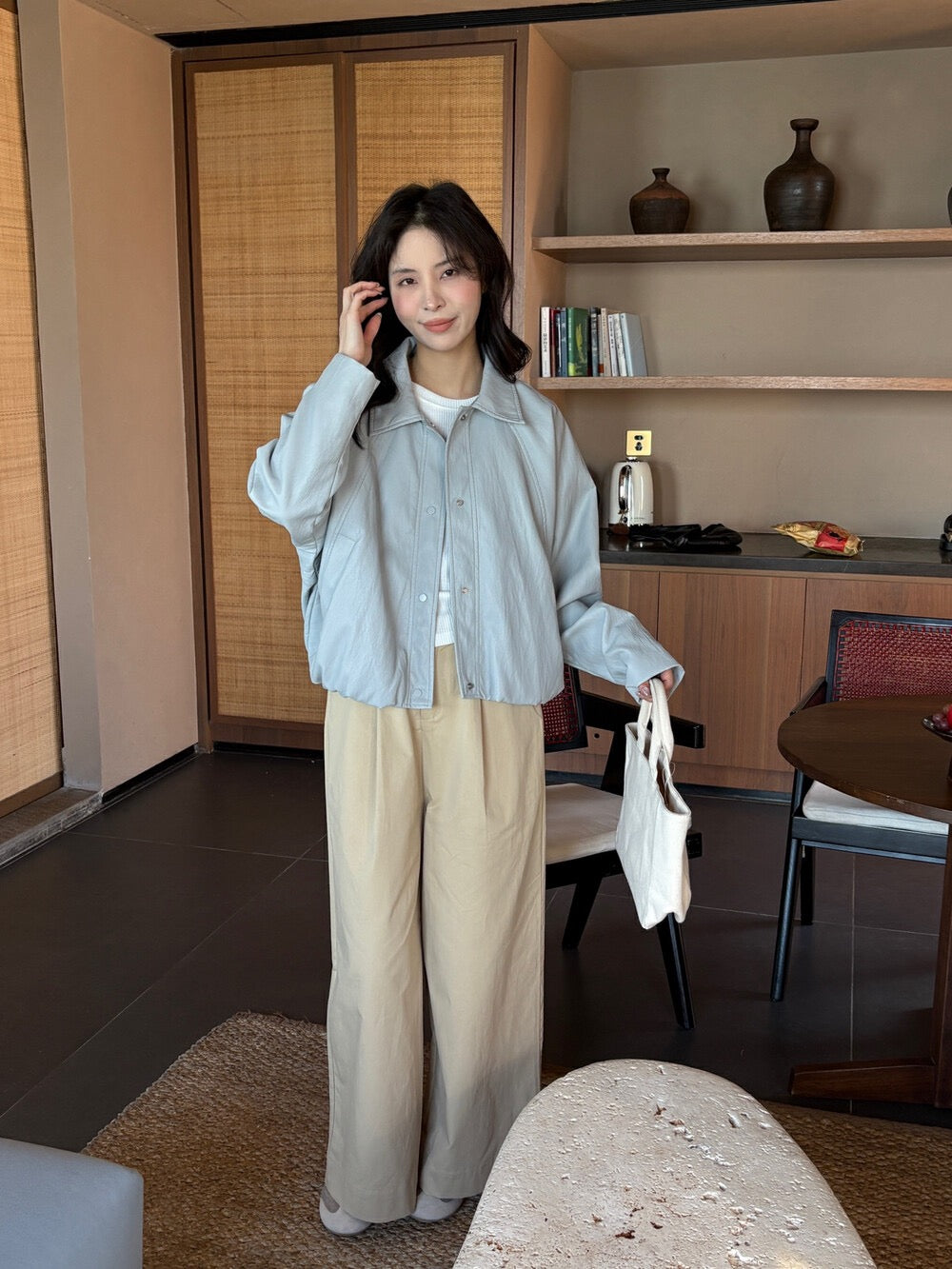 Minimalist Small Lapel Leather Jacket