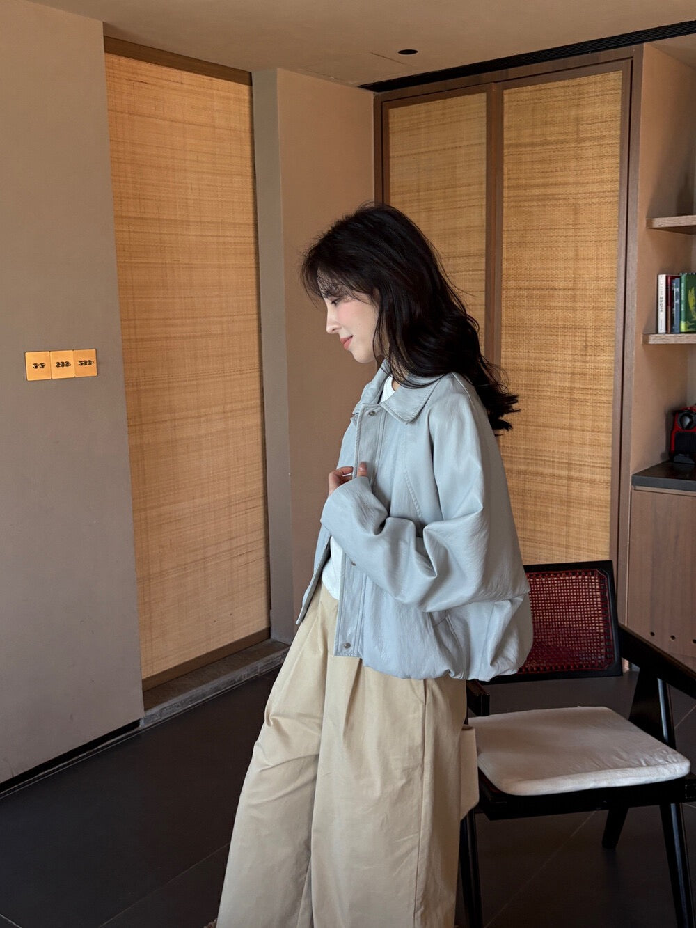 Minimalist Small Lapel Leather Jacket