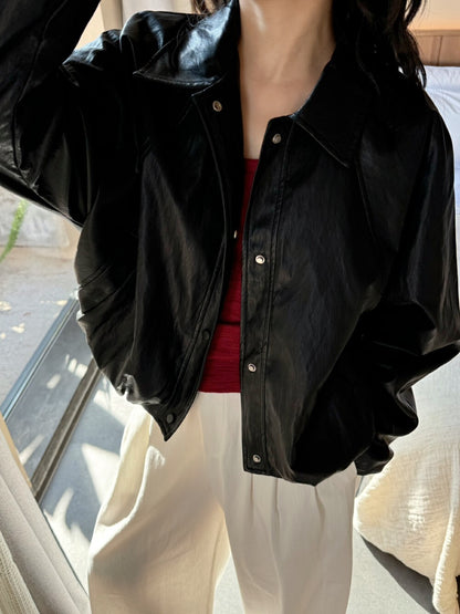 Minimalist Small Lapel Leather Jacket