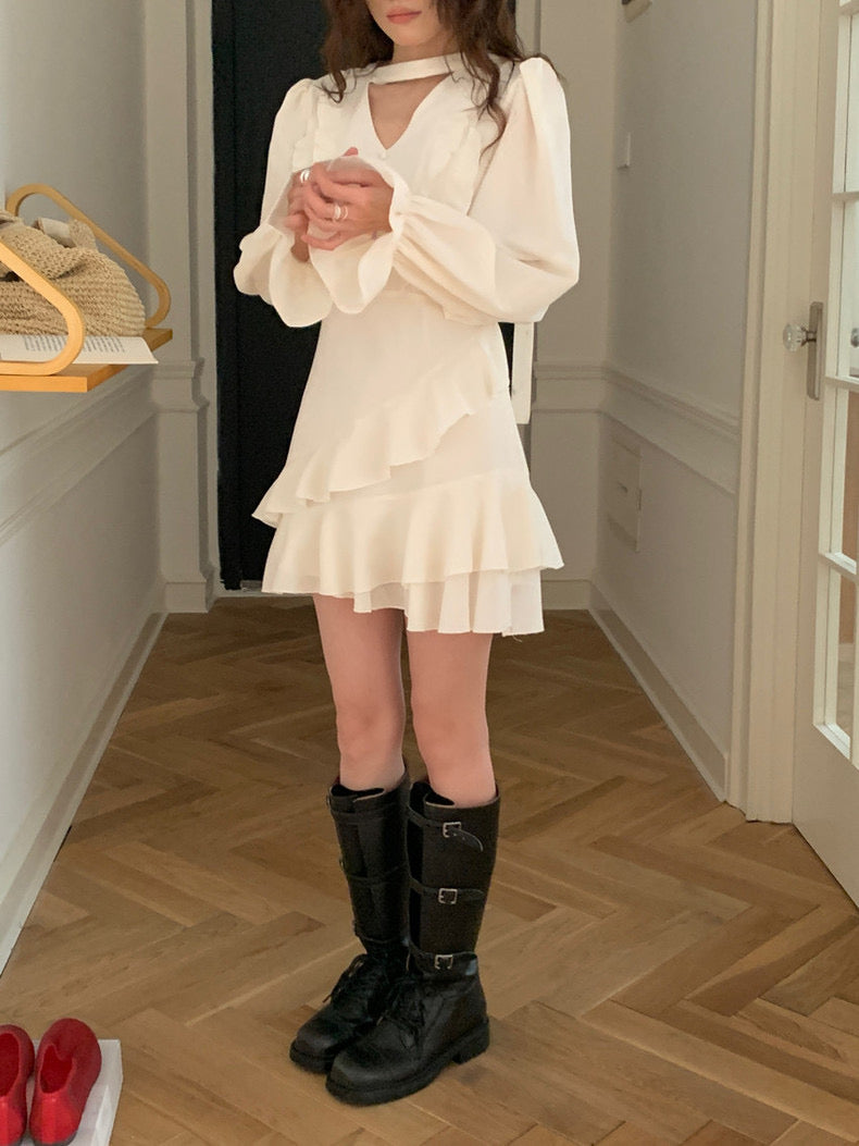 不規則荷葉邊連身裙