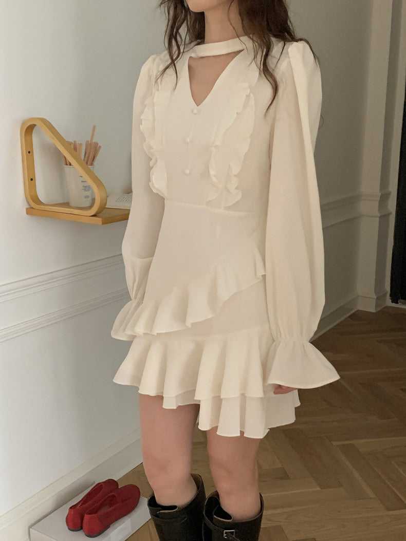 不規則荷葉邊連身裙