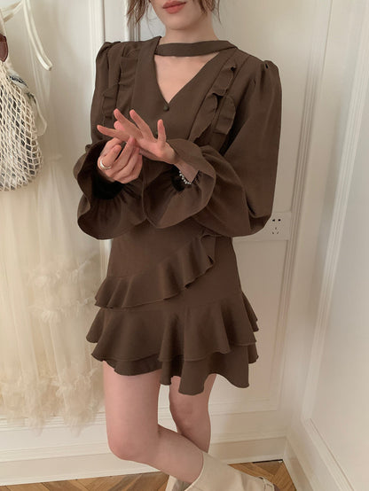 不規則荷葉邊連身裙