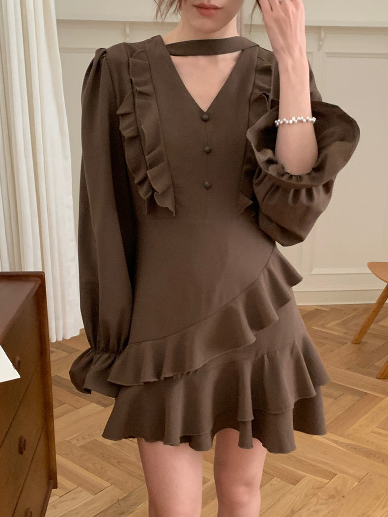 不規則荷葉邊連身裙